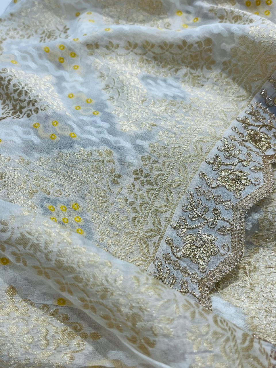 K.R KASAT - White Banarasi Fabric